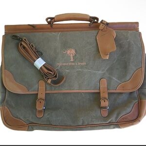Waxed Canvas Leather Briefcase Messenger Bag Olive Tan Laptop Shoulder Strap